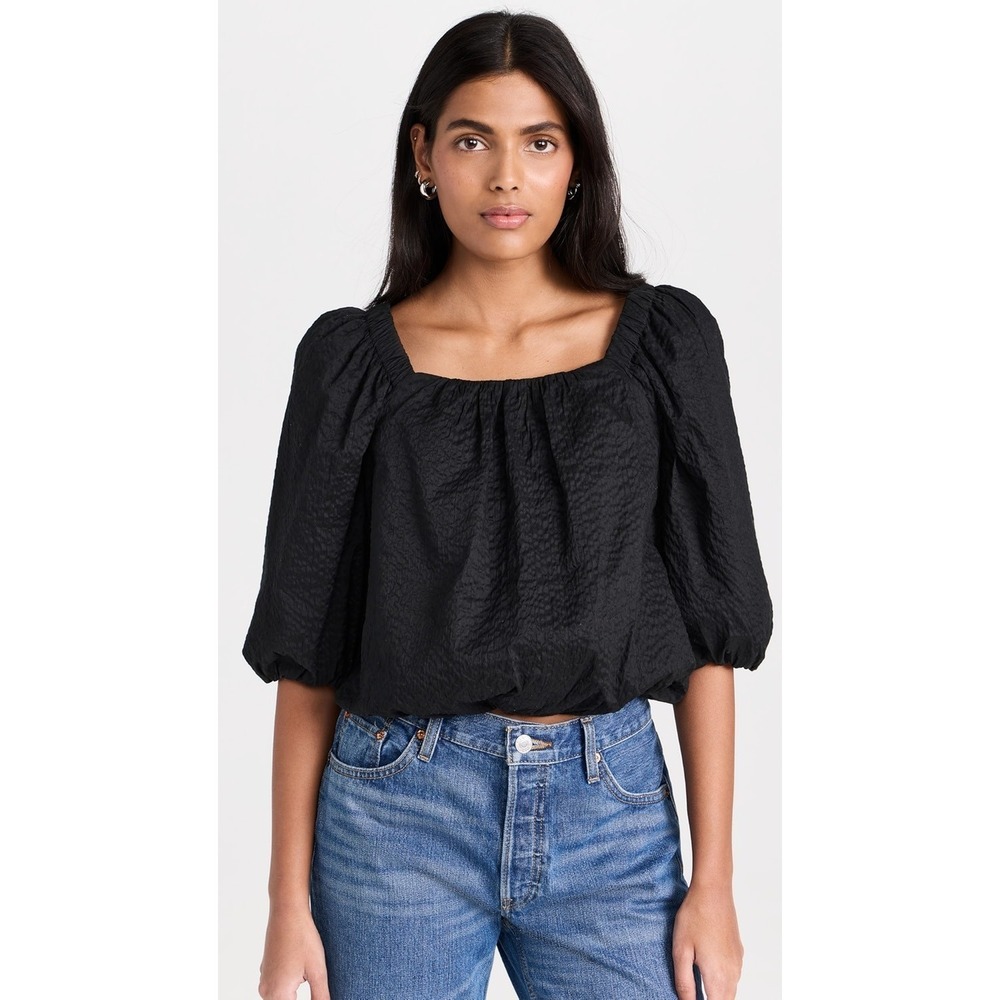 AYR The Midsummer Japanese Crinkle Cotton Top Puff Sleeve Square Neck Sz M